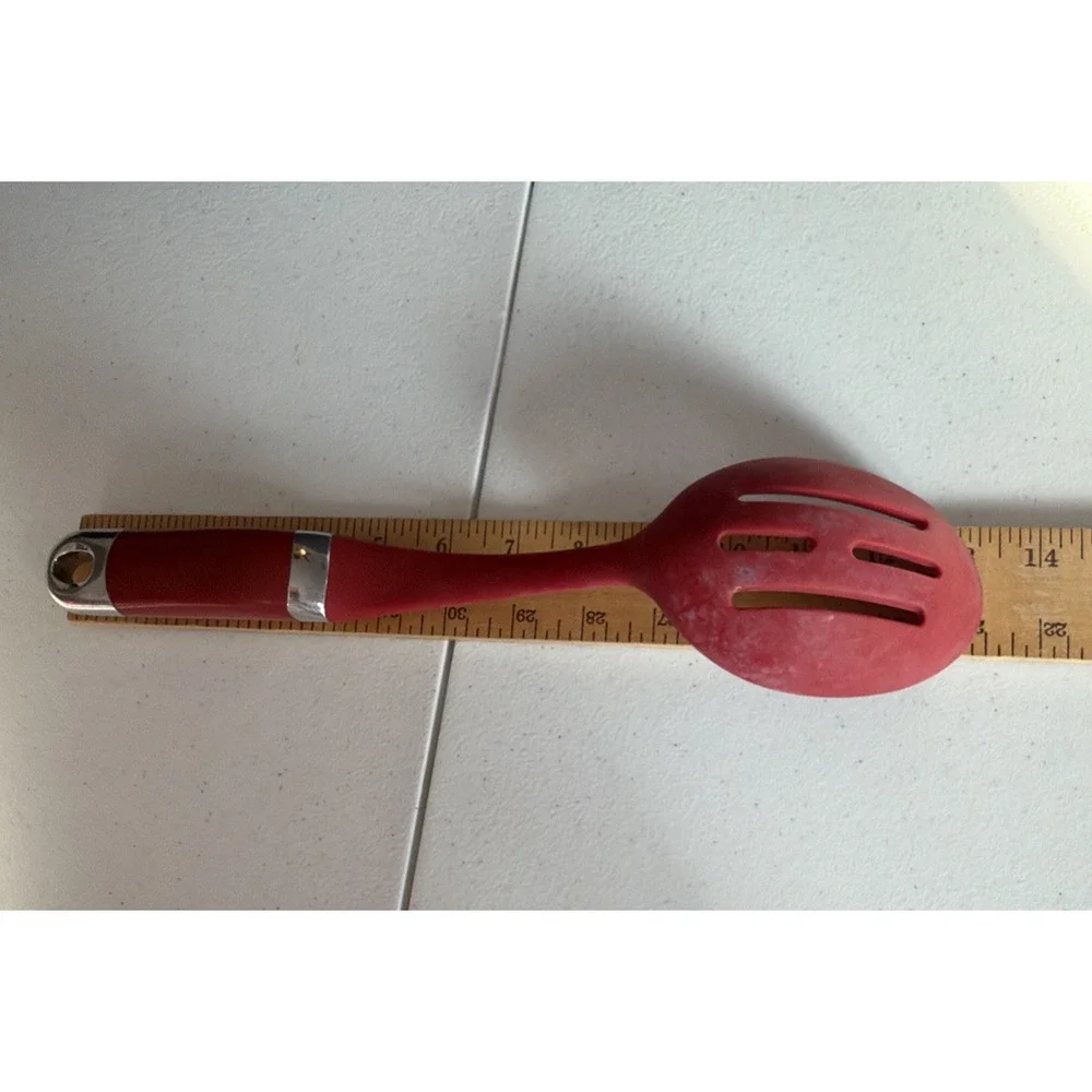 KitchenAid Slotted Spoon Skimmer Server Stir Large Red Heat Resistant 13 inch